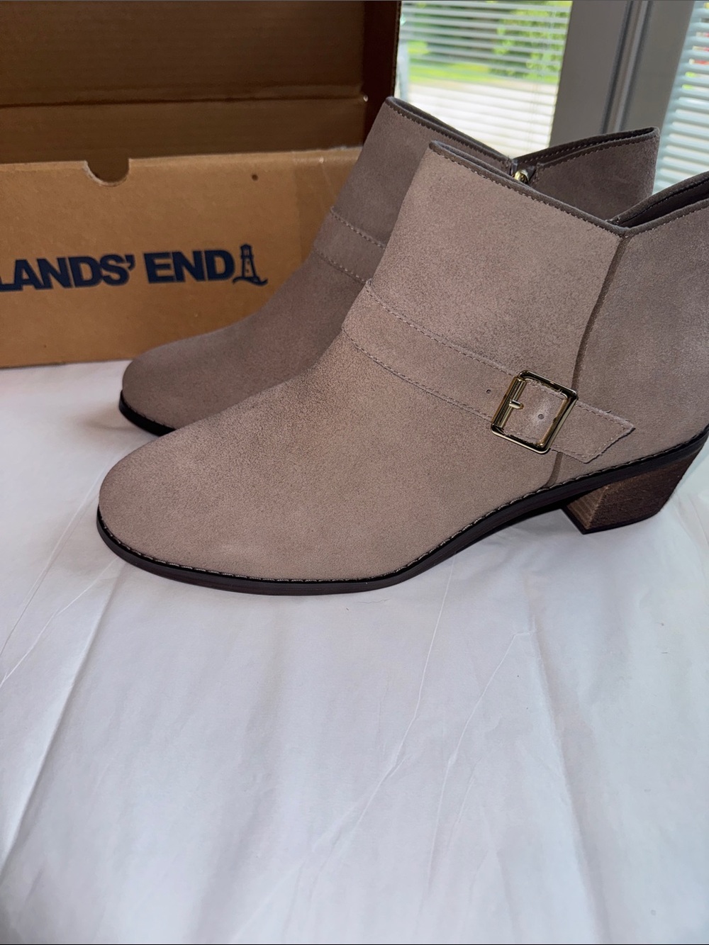 Lands' End NWT Taupe Suede Ankle Booties with Buckle Size11